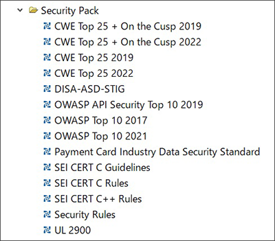 SEI CERT C/C++、CWE TOP 25などセキュリティルールを搭載