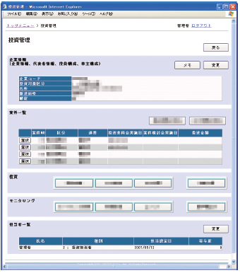 投資管理画面