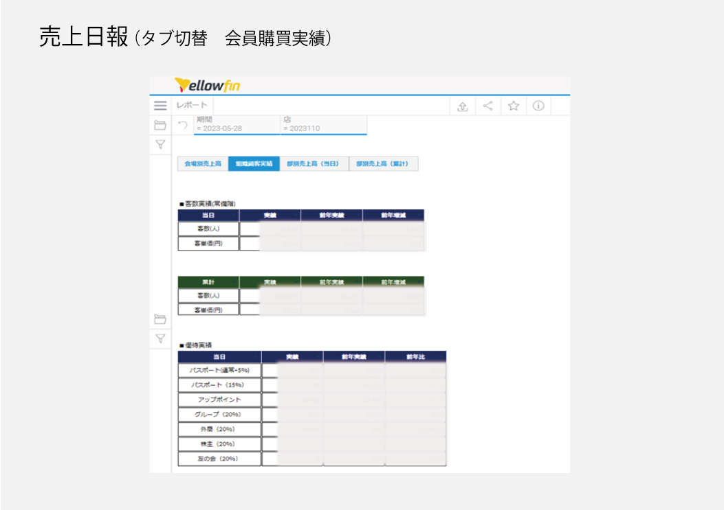 誰もが容易に見たい情報にアクセスできる仕組み_売上日報（タブ切替　会員購買実績）