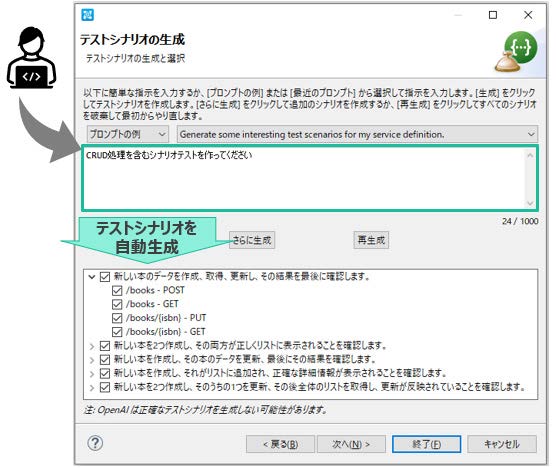 OpenAIとの連携により、プロンプトで指定された要件のAPIテストシナリオを提案