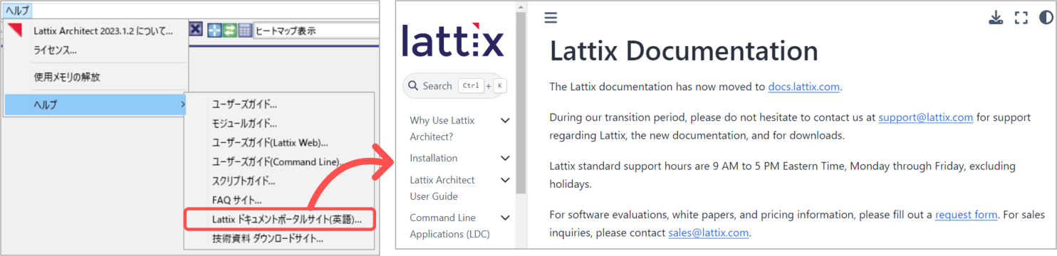 Lattixドキュメントポータルサイト 遷移イメージ
