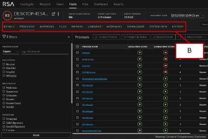 RSA Netwitness Endpoint：関連付けられたプロセス分析やエンドポイントのスキャンデータからホスト毎のプロセス/ファイル/ドライバなどの調査も可能